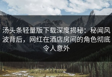 汤头条轻量版下载深度揭秘：秘闻风波背后，网红在酒店房间的角色彻底令人意外