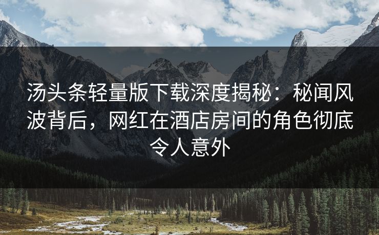 汤头条轻量版下载深度揭秘：秘闻风波背后，网红在酒店房间的角色彻底令人意外